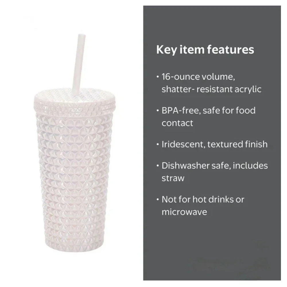 Your Zone 16oz Acrylic Iridescent Tumbler w/ Lid/Straw, hobnail-style texturing